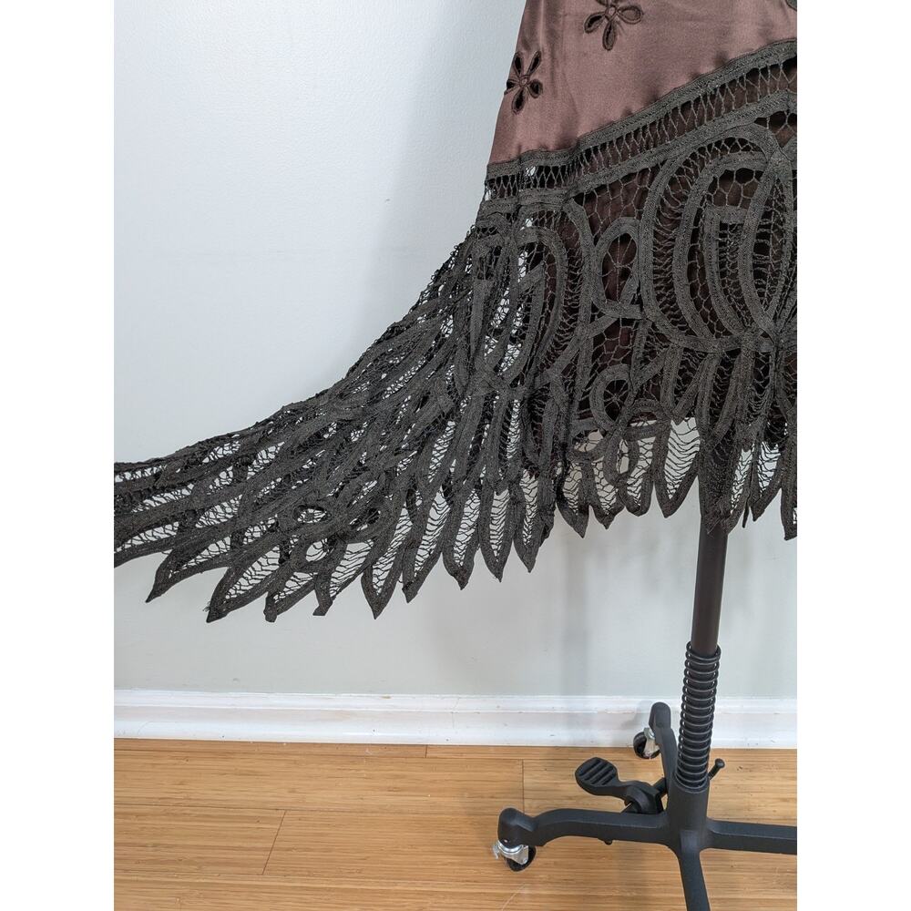 Vintage Cache Silk Midi Dress Cocktail Gown 6 Brown Lace Fairy Grunge 90sY2K - Picture 7 of 16